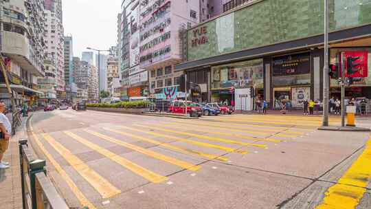 香港人群过红绿灯_人来人往日景固定延时