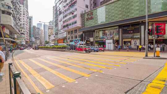 香港人群过红绿灯_人来人往日景固定延时视频素材模板下载