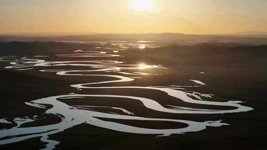 若尔盖黑河黄河九曲河湾夕阳4k航拍