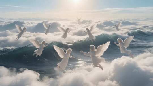 天使在云海中飞翔场景