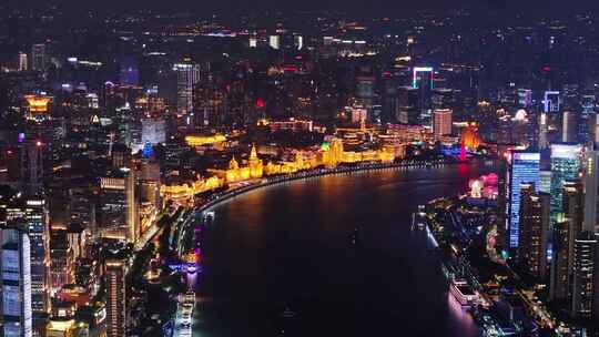 航拍上海浦西全景黄浦滨江夜景