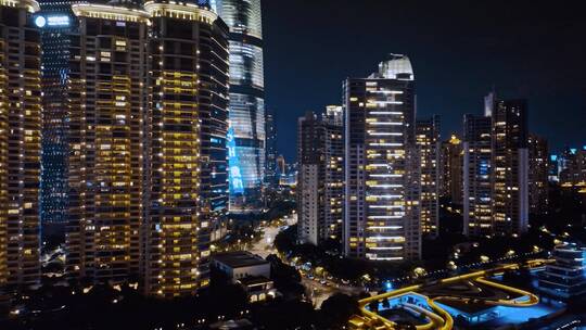 繁华上海陆家嘴夜景航拍