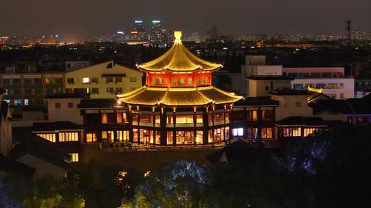 航拍苏州盘门景区中秋灯会夜景