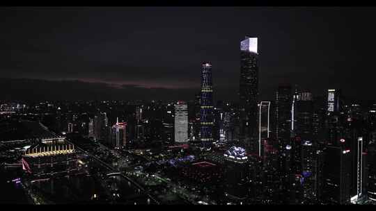 城市夜幕降临 广州航拍