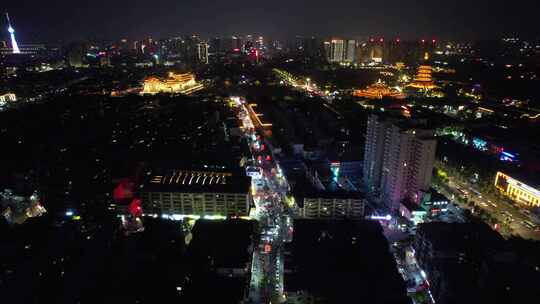 河南洛阳城市夜景交通航拍