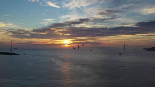 平潭海上风车日落海边傍晚大海黄昏唯美天空