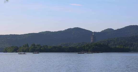 杭州西湖雷峰塔夏天清晨空镜