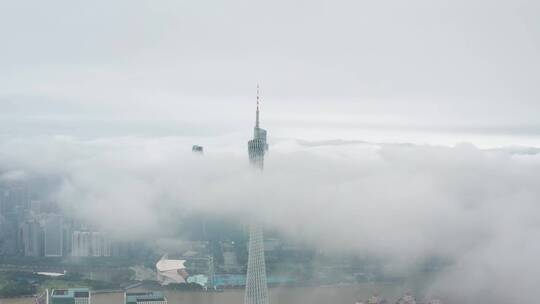 原创广州CBD珠江新城雨天烟雾缭绕平气流视频素材模板下载