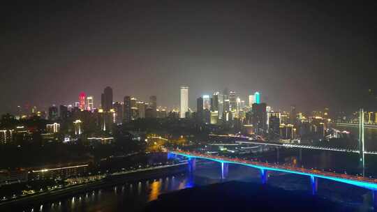 航拍重庆长江大桥夜景