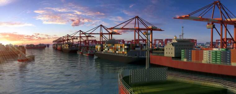 三维码头大港口集装箱货轮国际贸易区
