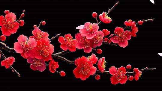 红色梅花枝干特写素材