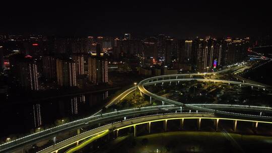 泉州夜景航拍城市道路车流江滨南路夜景航拍