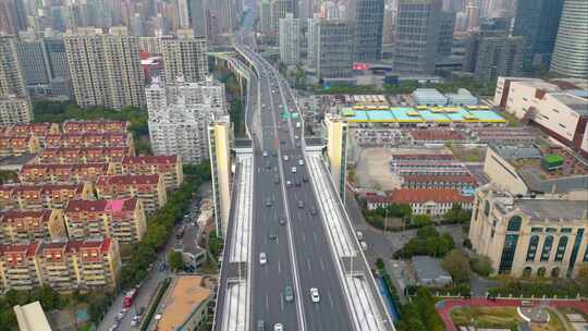 上海市黄浦江卢浦大桥车流船只延时风景视频