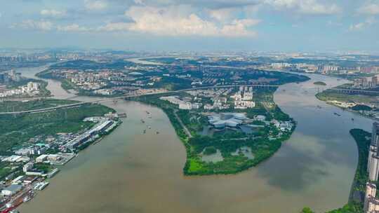 航拍广州城市延时广州大学城科学中心延时