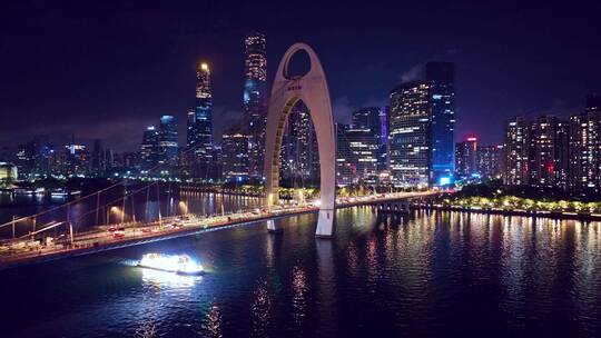 广州猎德大桥夜景航拍