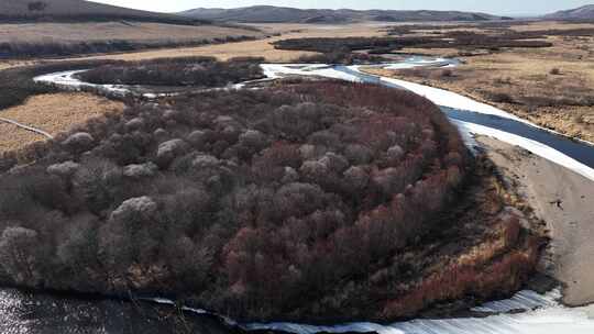 大兴安岭自然风光春季湿地冰雪消融万物复苏