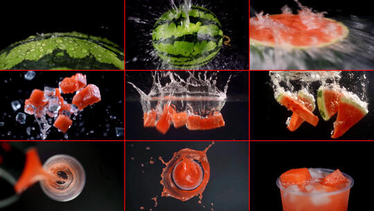 夏日冰镇西瓜新鲜水果冷饮果汁饮品广告实拍视频素材模板下载