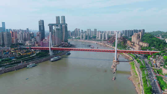 重庆千厮门大桥和索道航拍