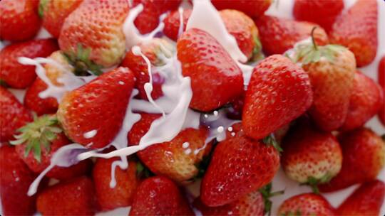 牛奶草莓下喷出高速升格唯美