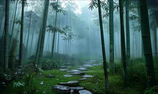 竹林下雨