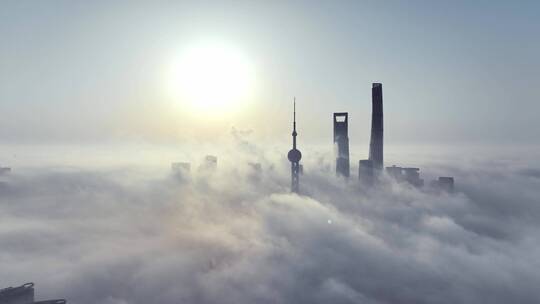 上海天际线平流雾视频素材模板下载