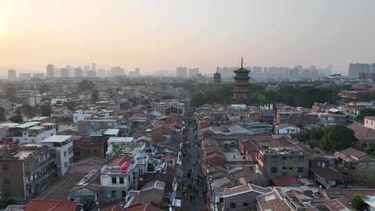 泉州开元寺东西塔航拍西街泉州市区建筑风光