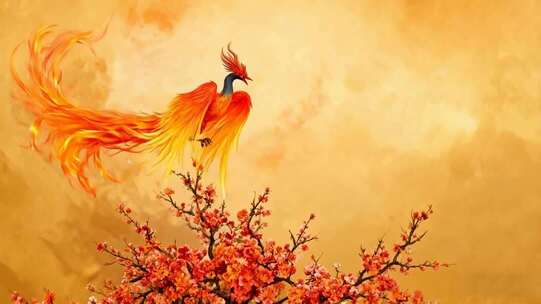 凤凰立于花枝古风背景素材