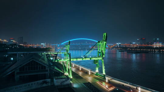 4K上海航拍滨江工业风卢浦大桥夜景