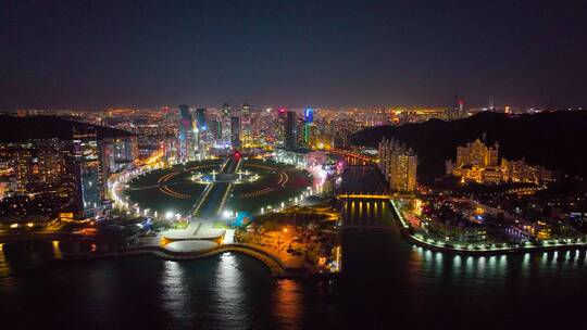 大连星海广场夜景航拍 大连城市夜景视频素材模板下载