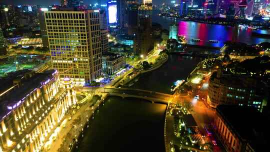 上海外滩乍浦路桥苏州河夜景车流游船延时摄
