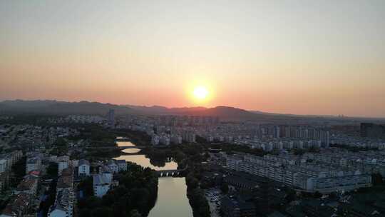 航拍山东潍坊青州古城夕阳晚霞