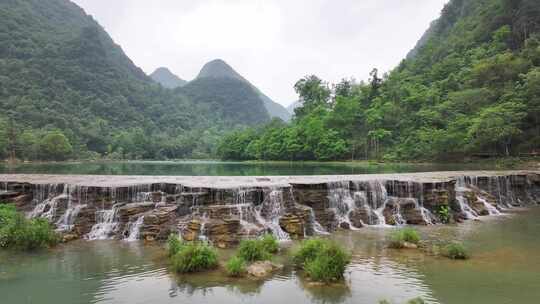 贵州荔波小七孔景区瀑布航拍