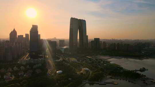 城市建筑都市日出日落朝阳晚霞夕阳黄昏航拍