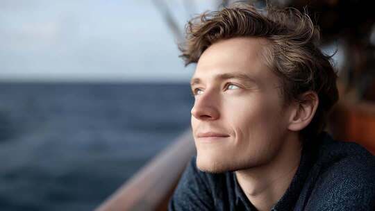 航海者眺望远方大海充满希望