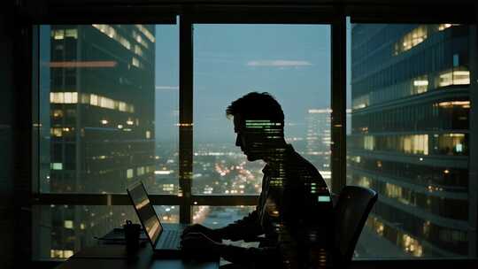 商务人士熬夜加班都市奋斗场景视频