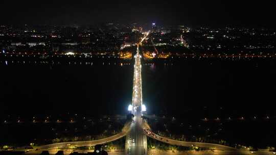 湖南湘潭大桥夜景交通航拍