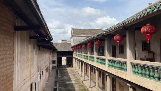风景中国民俗古建筑客家围龙屋角楼高位横移