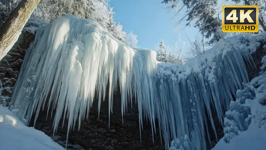 长白山天池风景冰冻瀑布雪山唯美视频素材2