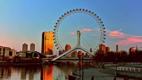 城市旅游网红打卡地天津之眼日转夜延时摄影