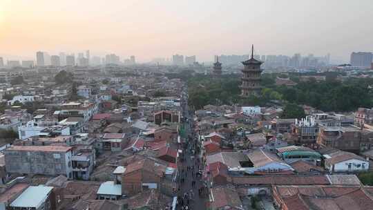 泉州开元寺东西塔航拍西街泉州市区建筑风光