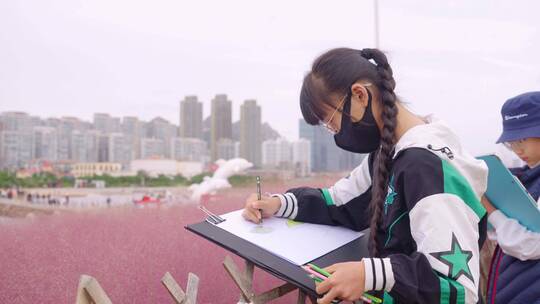 公园风景-户外写生-学生画画视频素材模板下载