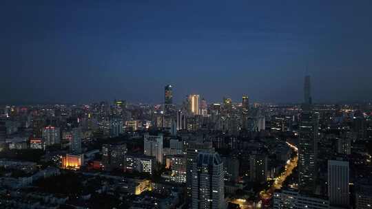 南京鼓楼区南京城市大景紫峰大厦夜景航拍