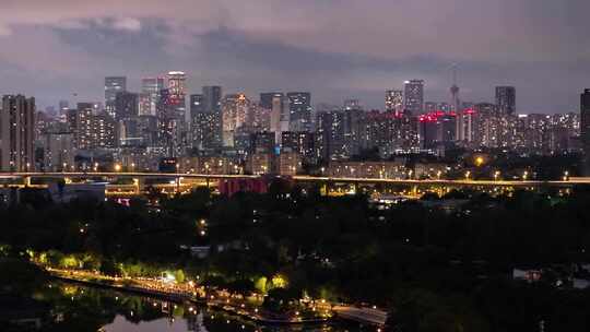 成都东湖公园二环路震撼航拍夜景城市大景