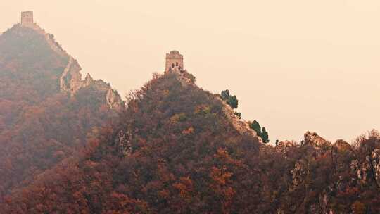 北京秋天司马台长城群山红叶大气航拍宣传片