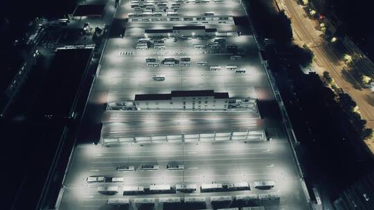 航拍上海城市楼顶停车场夜景