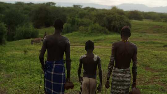 男人，孩子，走路，非洲