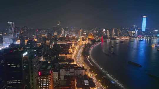 航拍上海外滩夜景视频素材模板下载