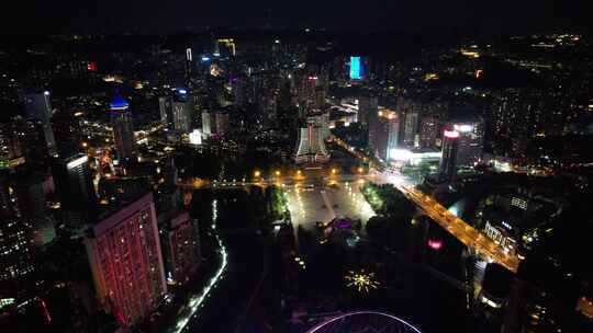 贵州贵阳筑城广场夜景灯光航拍