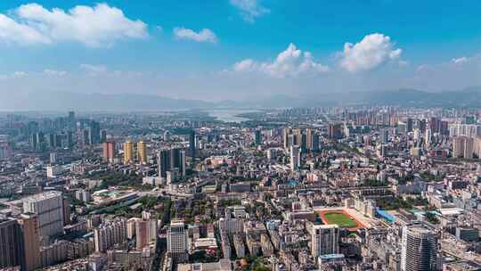 云南昆明滇池航拍西山区城市风景