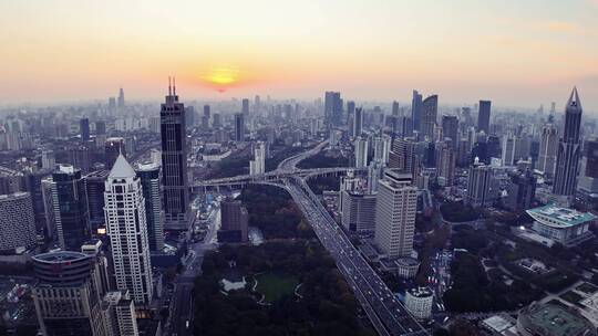 上海浦西延安高架航拍空镜